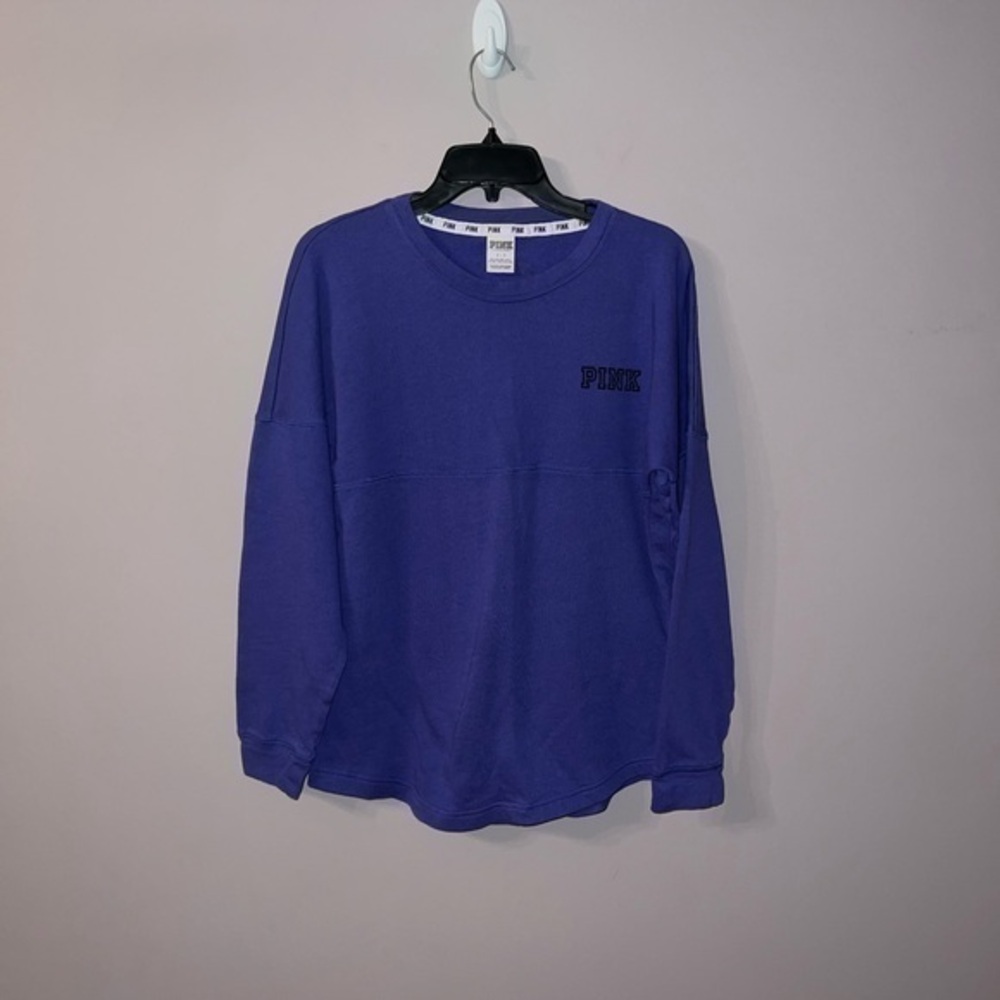 Purple oversized varsity crewneck sweater Pink Victoria Secret black lettering S